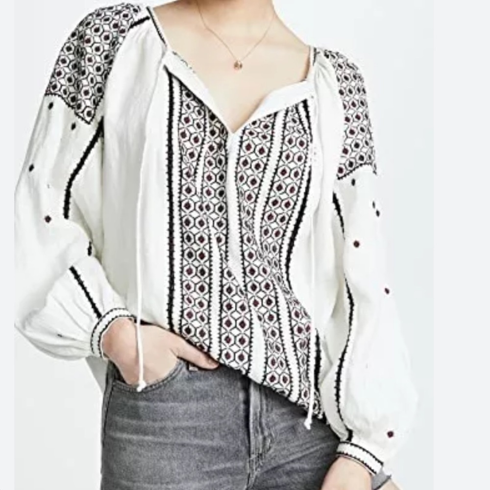 Frame Anita embroidered linen top blouse small